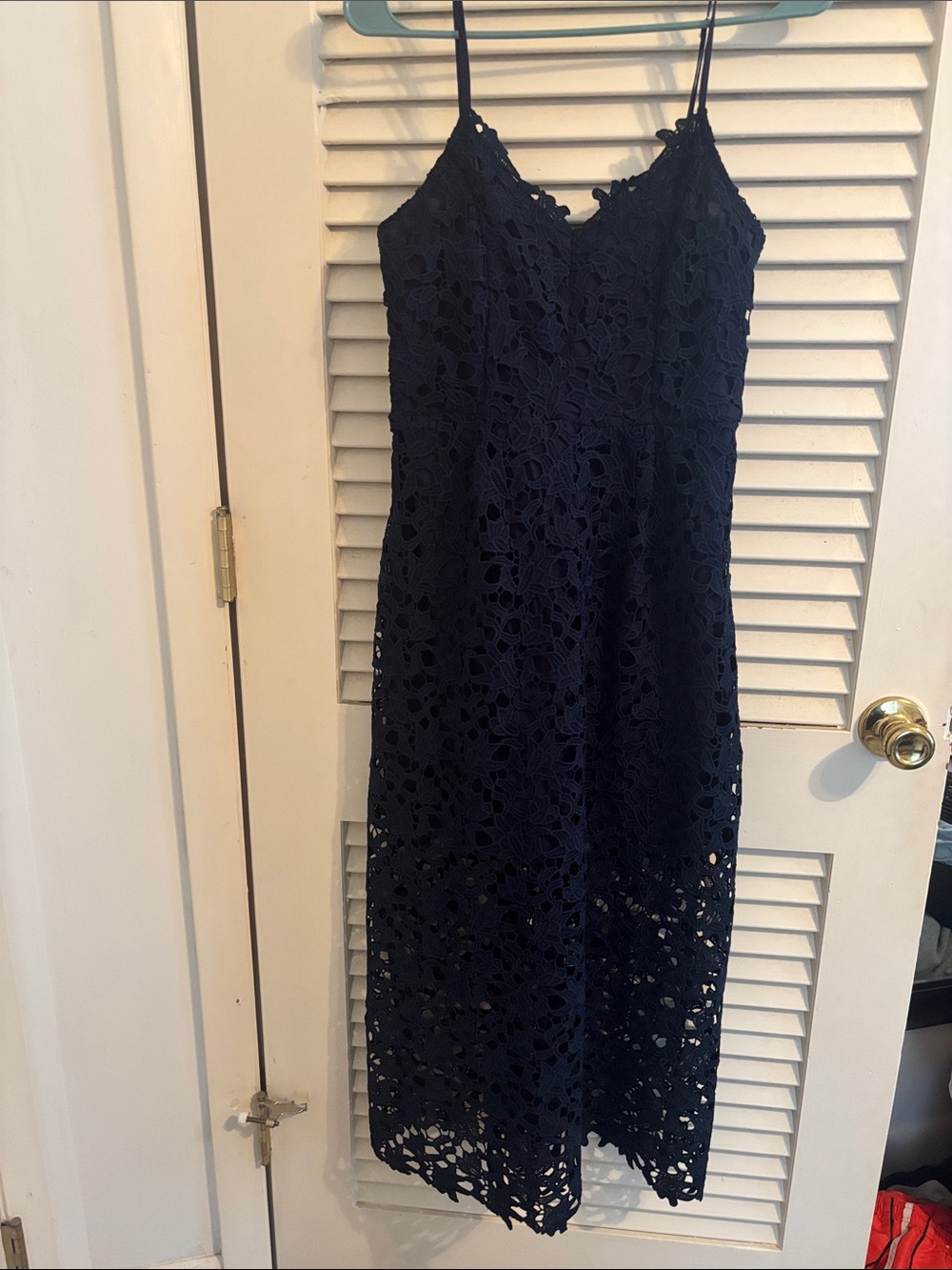 Navy Lace Spaghetti-Strap Midi Dress